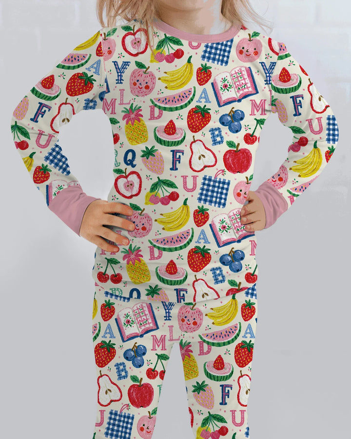 Back To School Fruit Alphabet Bamboo Two Piece Long Sleeve Pajama Set