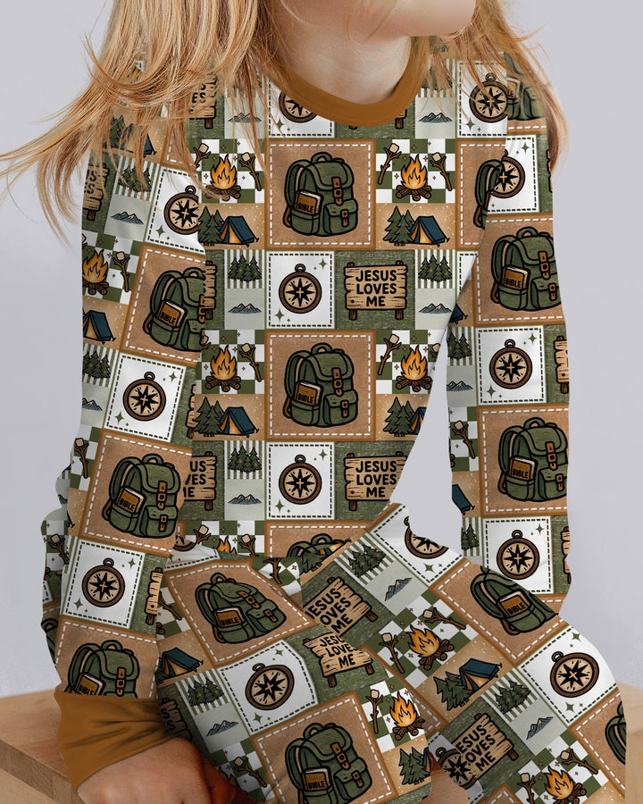 Camping Jesus Loves Me Bamboo Two Piece Long Sleeve Pajama Set
