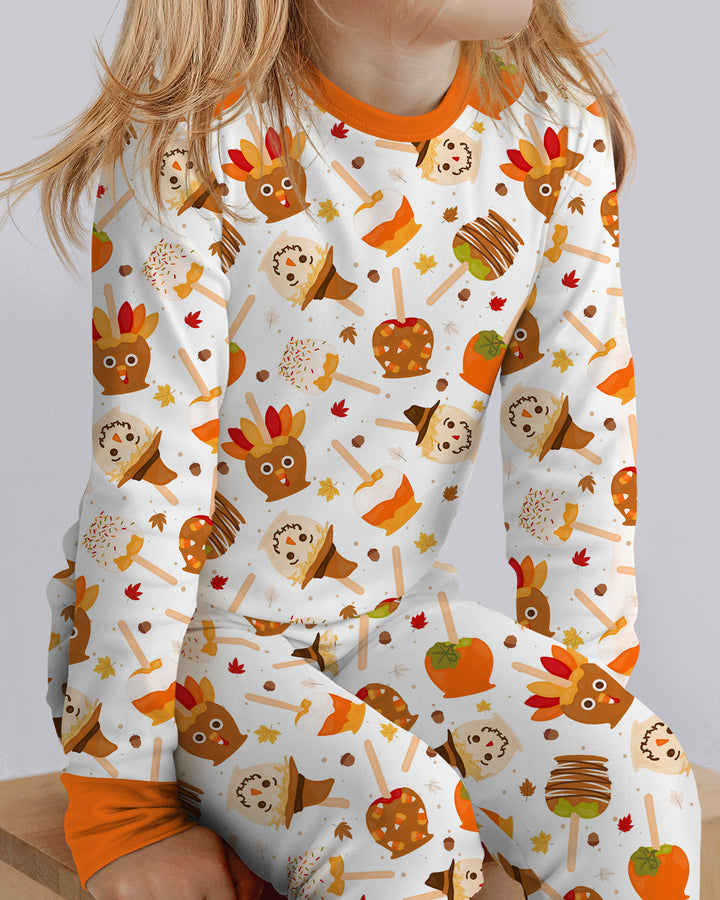 Fall Caramel Apple Family Matching Bamboo Two Piece Long Sleeve Pajama Set