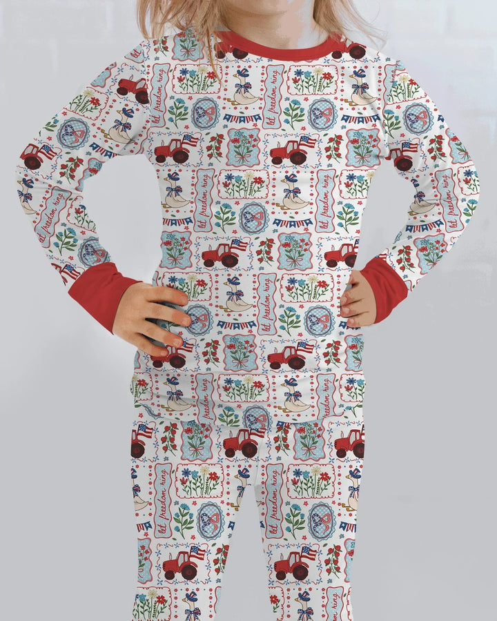 Patriotic USA Silly Goose Family Matching Bamboo Two Piece Long Sleeve Pajama Set