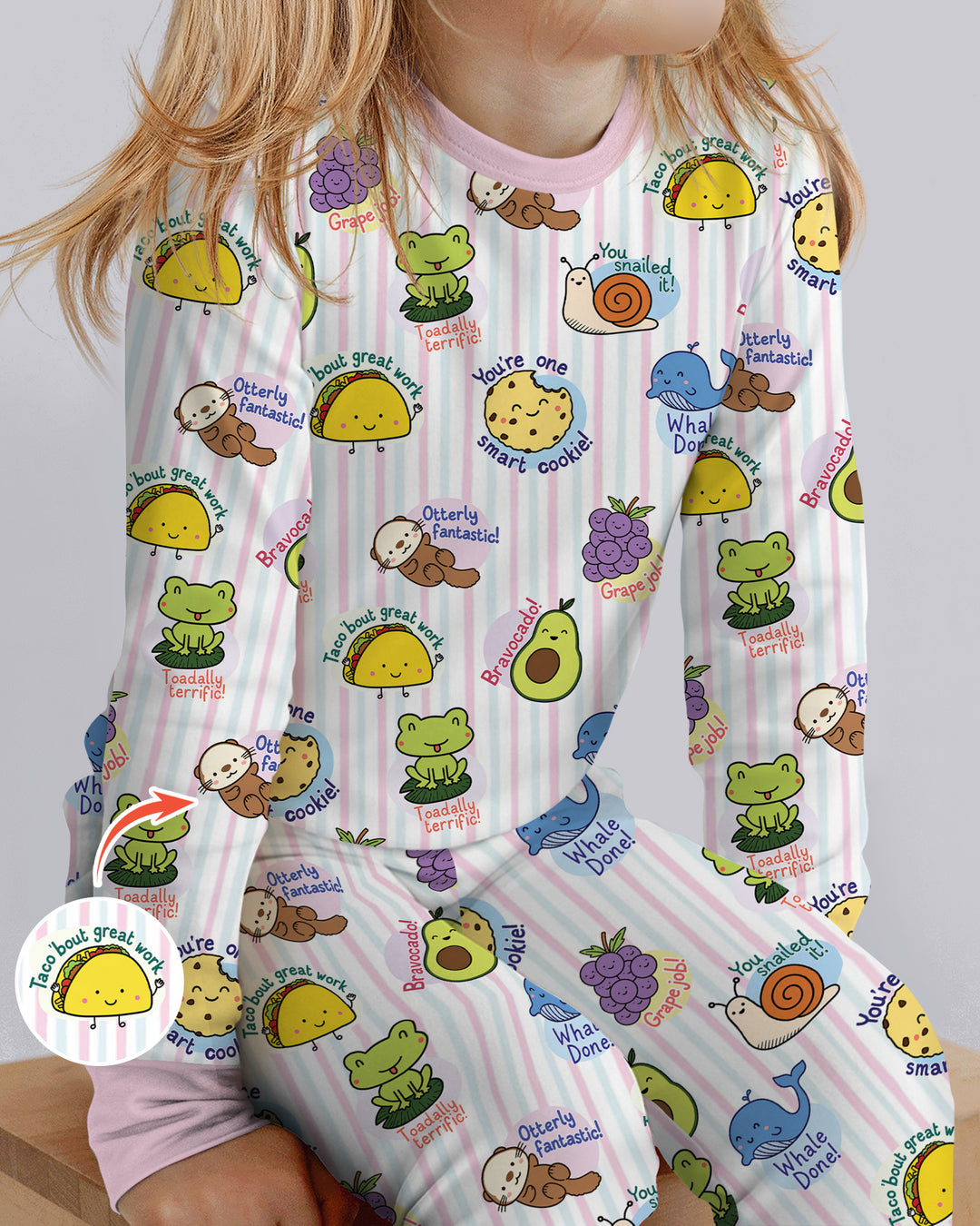Cute Animal and Food Pun Bamboo Two Piece Long Sleeve Pajama Set