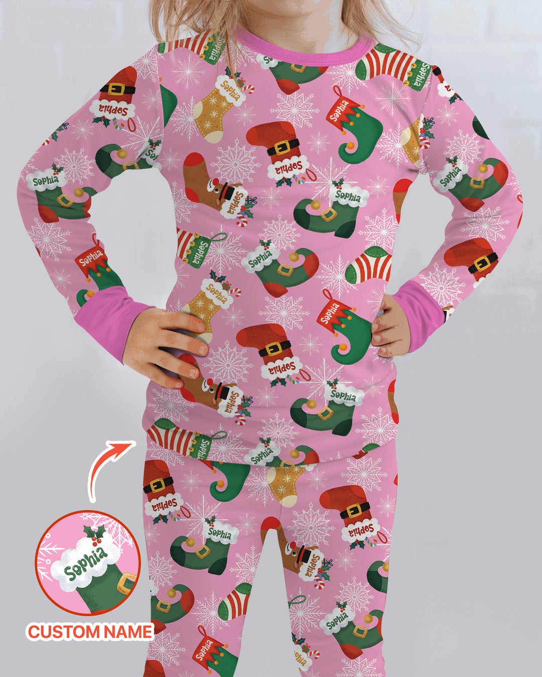 Personalize Christmas Crew Family Matching  Bamboo Two Piece Long Sleeve Pajama Set