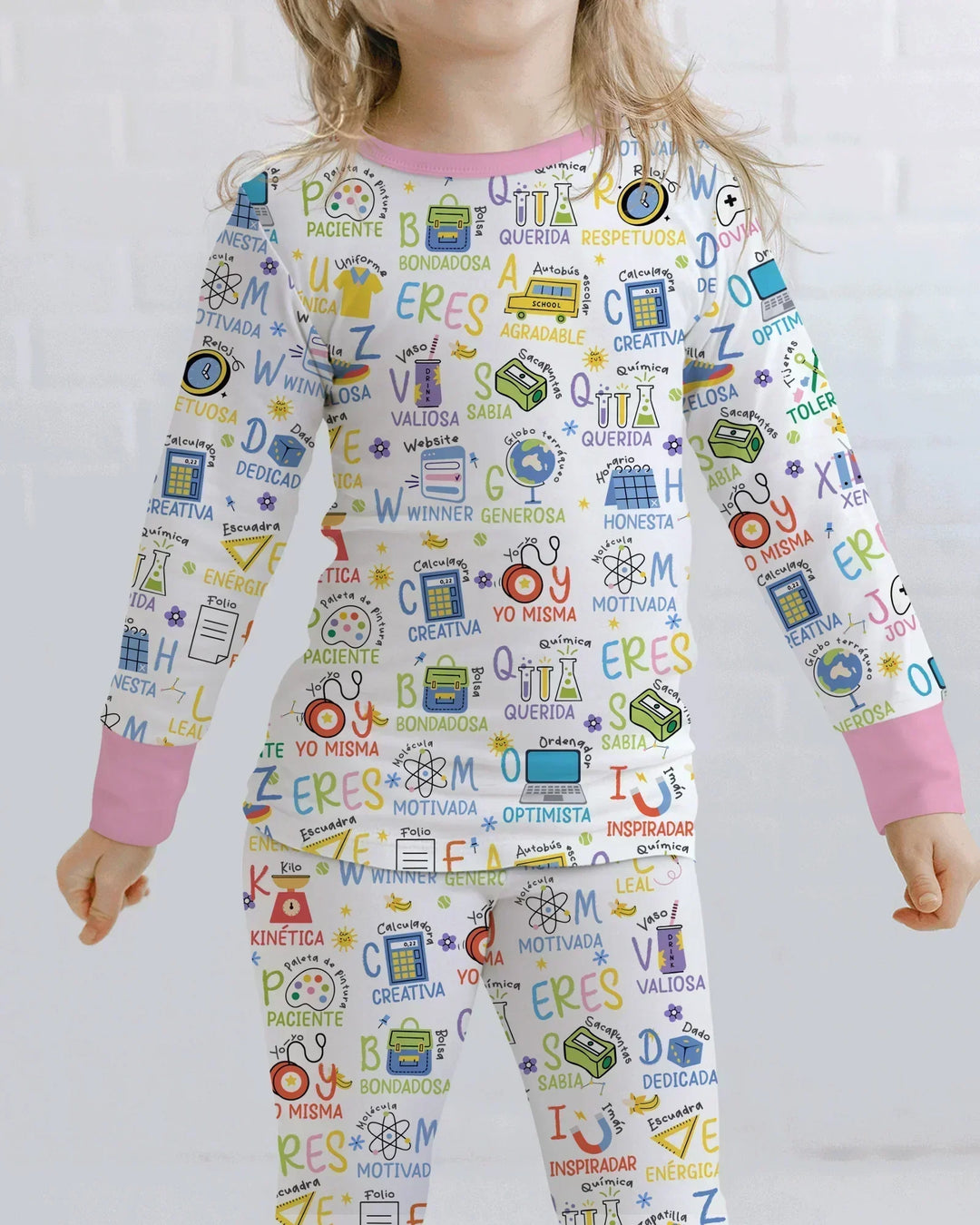 Pijama de bambú de dos piezas de manga larga con el alfabeto español You Are