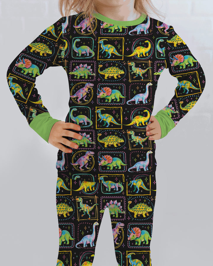 Whimsical Dinosaurs Bamboo Two Piece Long Sleeve Pajama Set