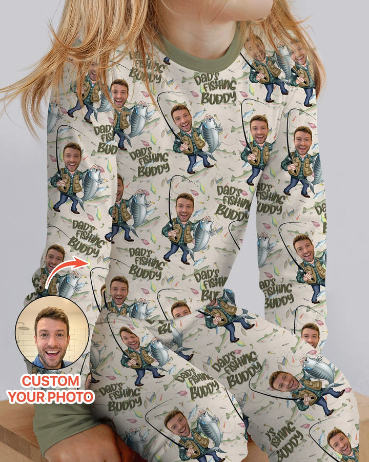 Custom Photo Dad Fishing's Buddy Daddy & Me Matching Bamboo Two Piece Long Sleeve Pajama Set