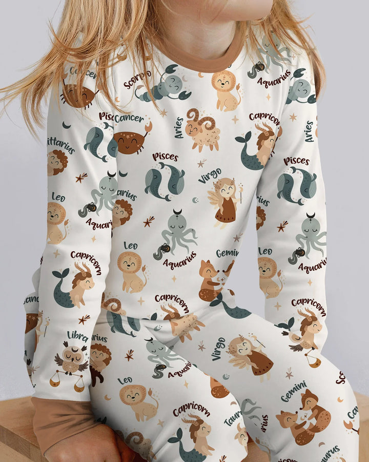 Cute Kids Horoscope Bamboo Two Piece Long Sleeve Pajama Set
