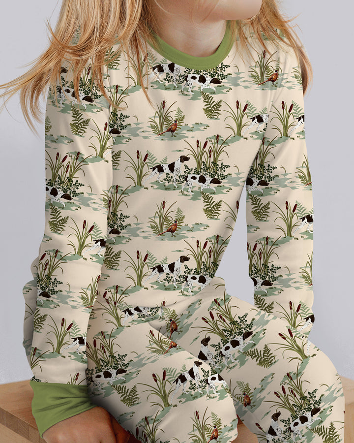 Vintage Pheasant & Hunting Dog Field Family Matching Bamboo Two Piece Long Sleeve Pajama Set