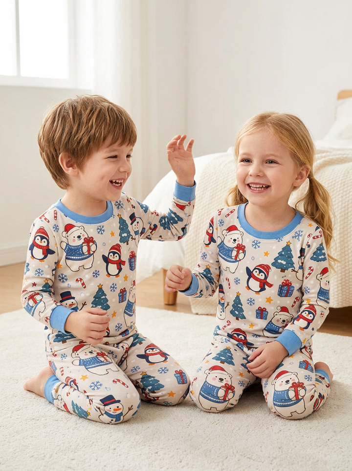 Penguin Winter Picnic Bamboo Two Piece Long Sleeve Pajama Set