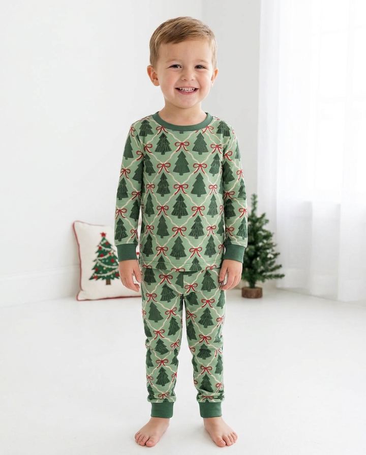 Coquette Christmas Tree Club Bamboo Two Piece Long Sleeve Pajama Set