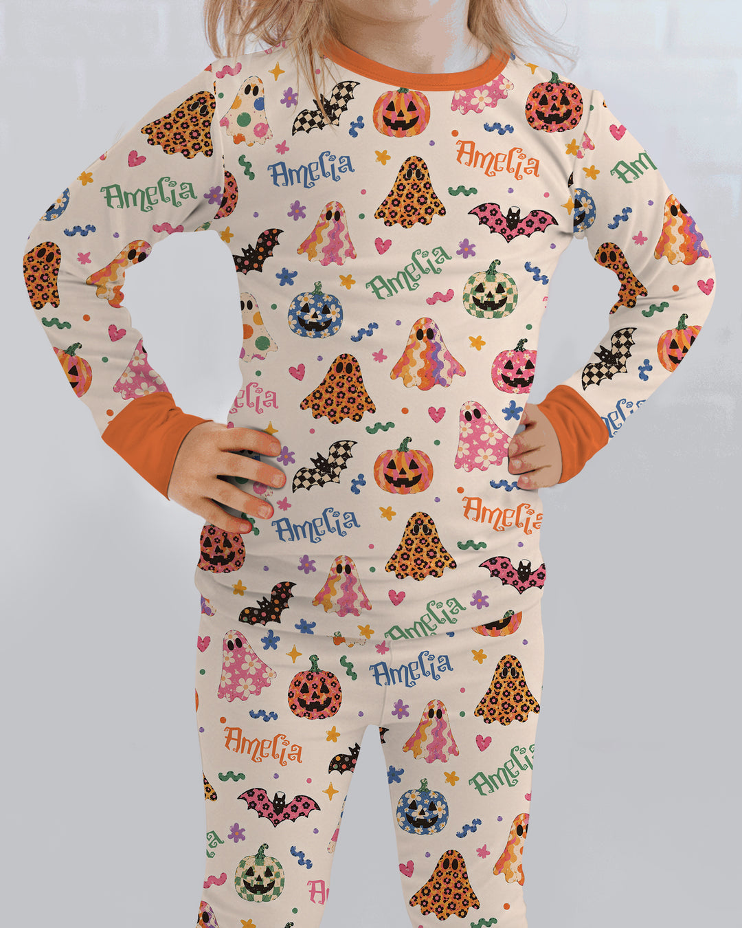 Funky Retro Halloween Bamboo Two Piece Long Sleeve Pajama Set