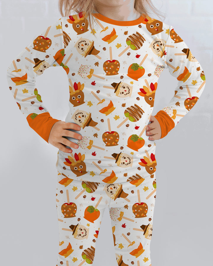 Fall Caramel Apple Family Matching Bamboo Two Piece Long Sleeve Pajama Set
