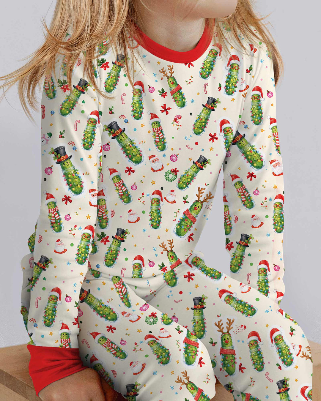 Funny Christmas Pickle Bamboo Two Piece Long Sleeve Pajama Set