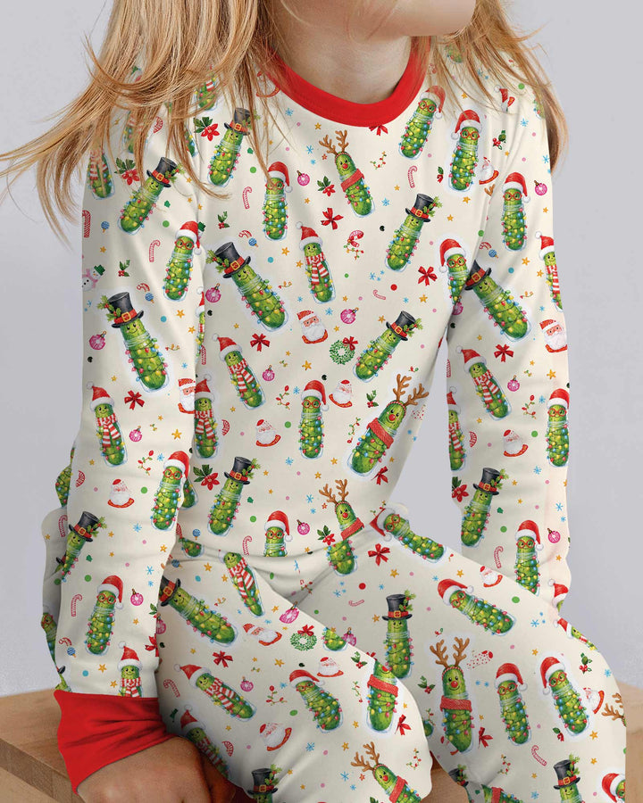 Funny Christmas Pickle Bamboo Two Piece Long Sleeve Pajama Set