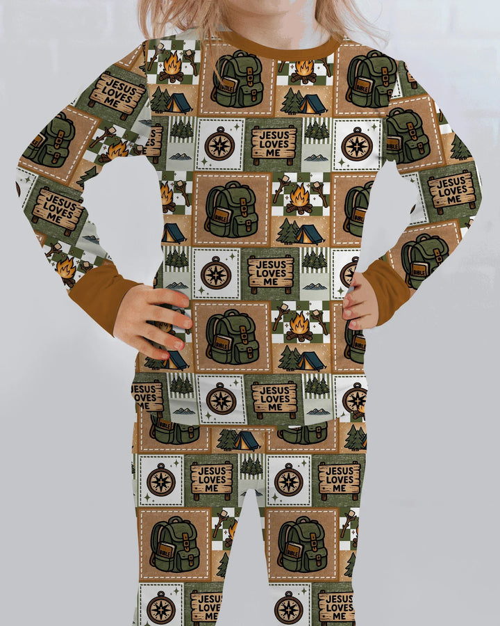 Camping Jesus Loves Me Bamboo Two Piece Long Sleeve Pajama Set