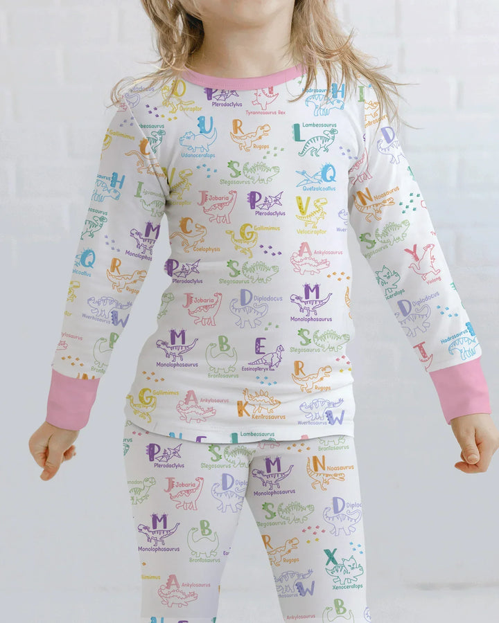 Dino Alphabet ABC Bamboo Two Piece Long Sleeve Pajama Set