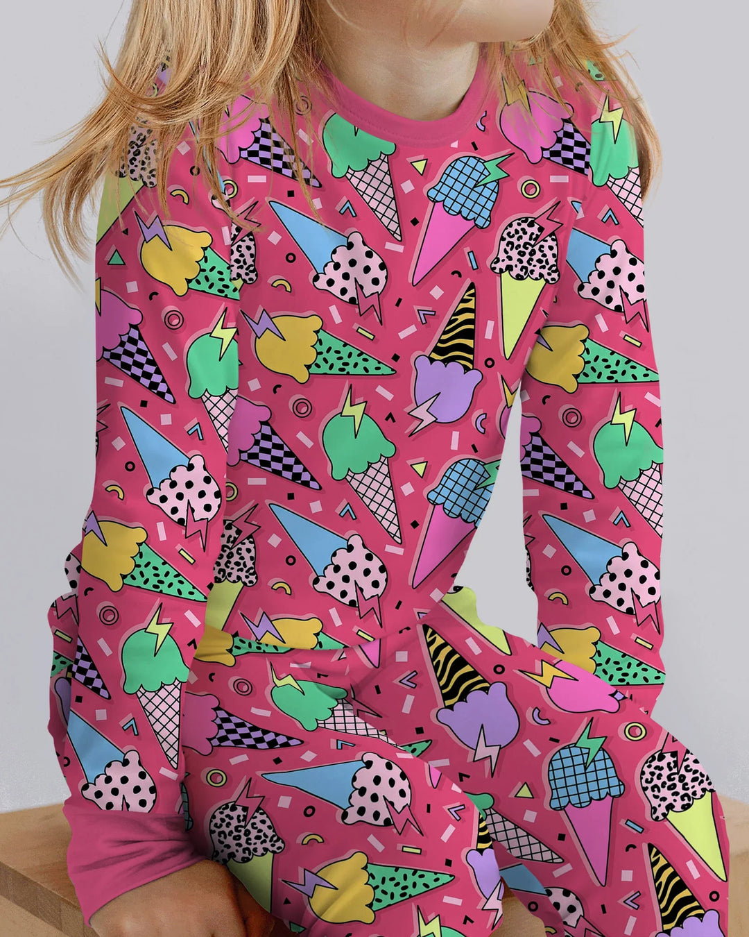 Summer Retro Ice Creams Family Matching Bamboo Two Piece Long Sleeve Pajama Set