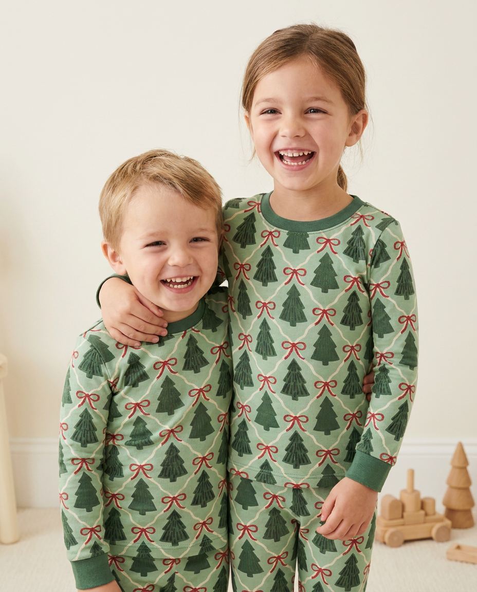 Coquette Christmas Tree Club Bamboo Two Piece Long Sleeve Pajama Set