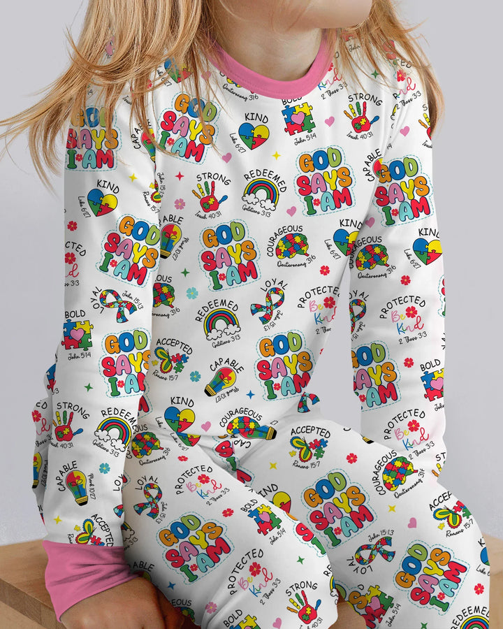 God Says I Am Autism Awareness Bamboo Two Piece Long Sleeve Pajama Set