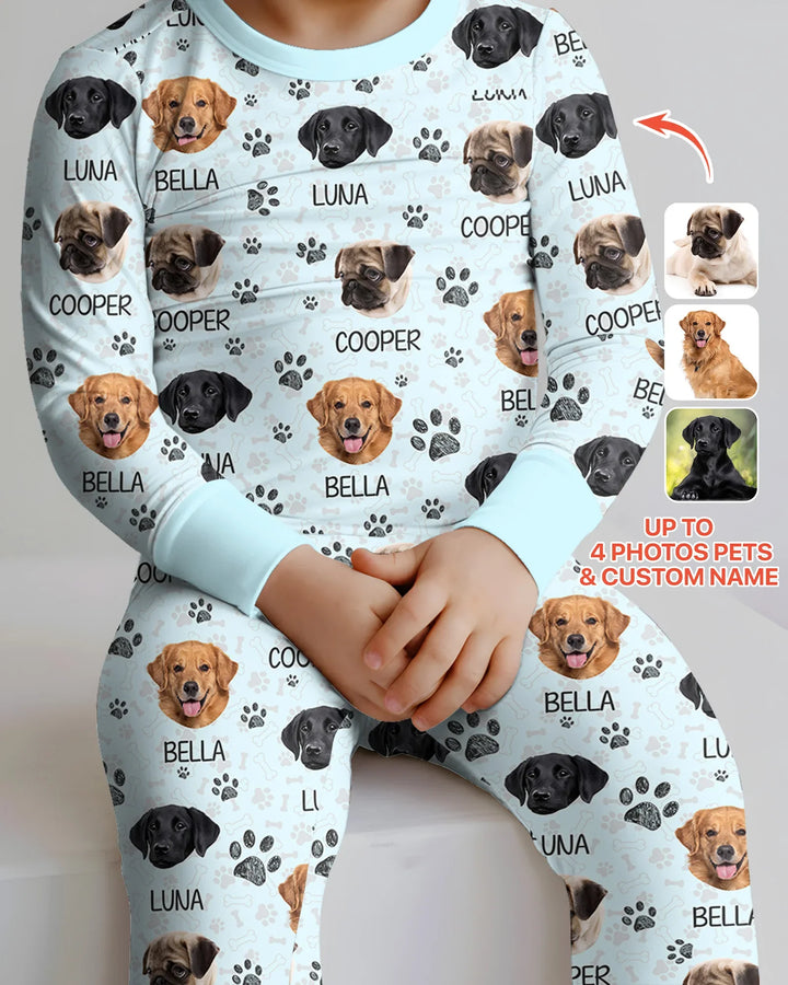 Pijama de dos piezas de bambú con manga larga y foto personalizada de perro con huella