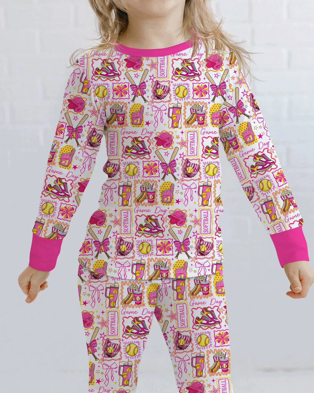 Pink Softball Game Day Bamboo Two Piece Long Sleeve Pajama Set