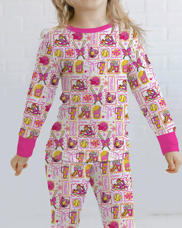 Pink Softball Game Day Bamboo Two Piece Long Sleeve Pajama Set