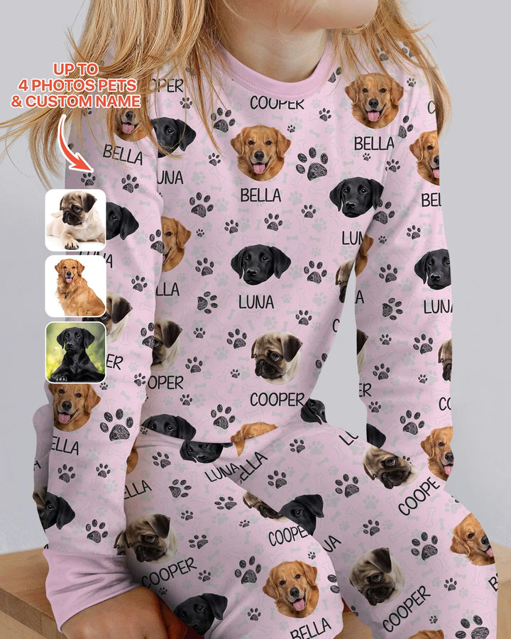 Pijama de dos piezas de bambú con manga larga y foto personalizada de perro con huella