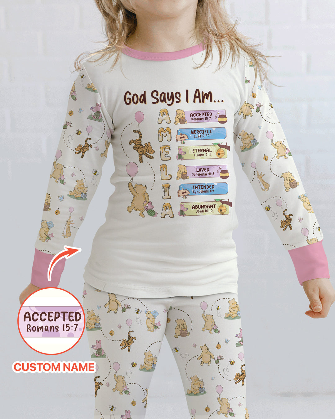 God Says I Am - Blessing Bear Bamboo Two Piece Long Sleeve Pajama Set