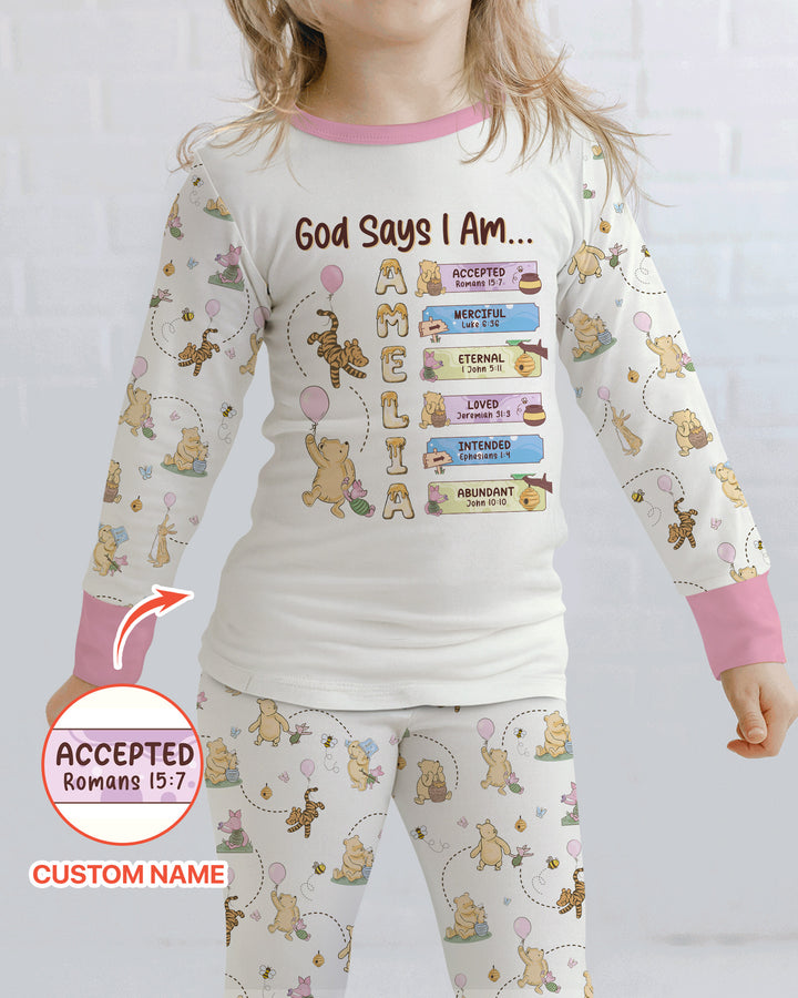 God Says I Am - Blessing Bear Bamboo Two Piece Long Sleeve Pajama Set