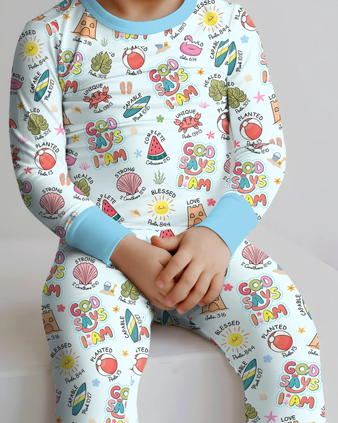 Ocean Breeze, God Says I Am  Bamboo Two Piece Long Sleeve Pajama Set