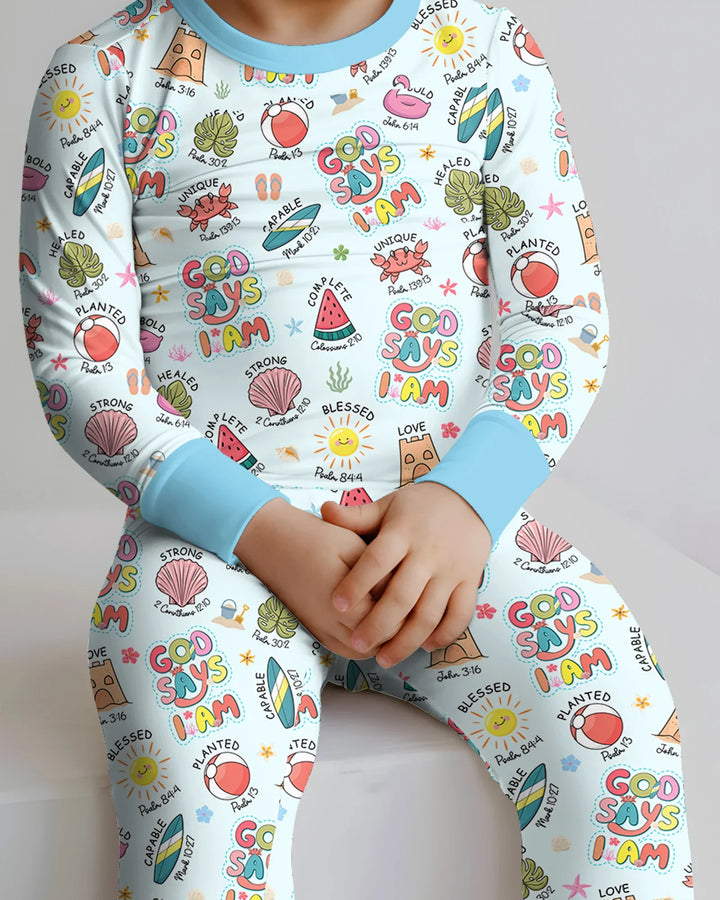 Ocean Breeze, God Says I Am  Bamboo Two Piece Long Sleeve Pajama Set