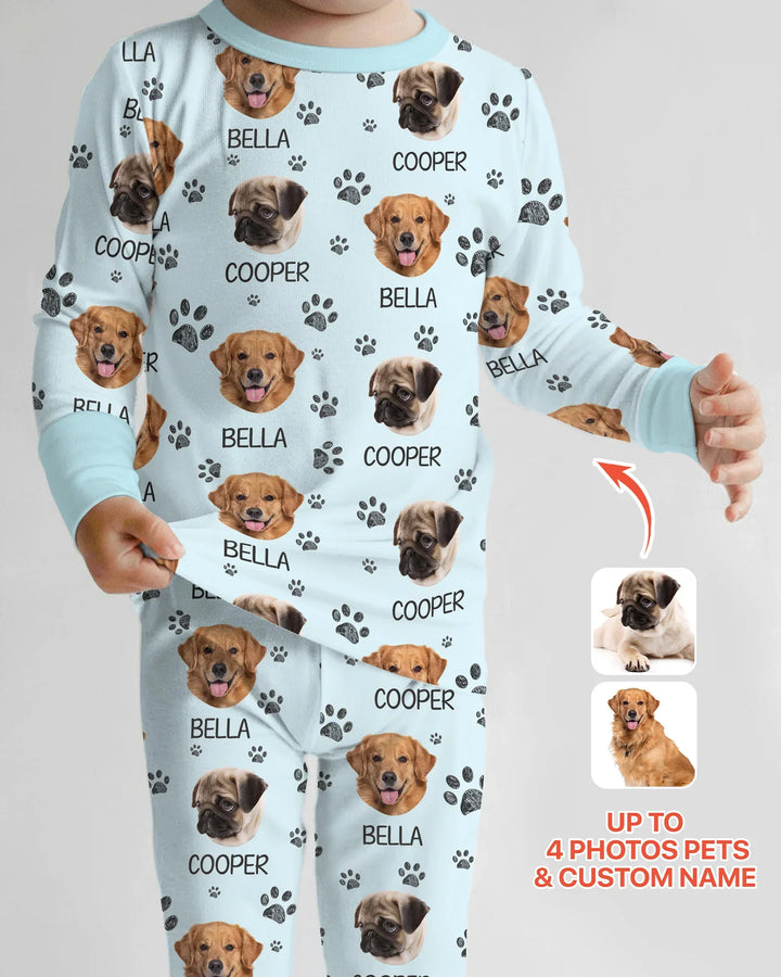 Pijama de dos piezas de bambú con manga larga y foto personalizada de perro con huella