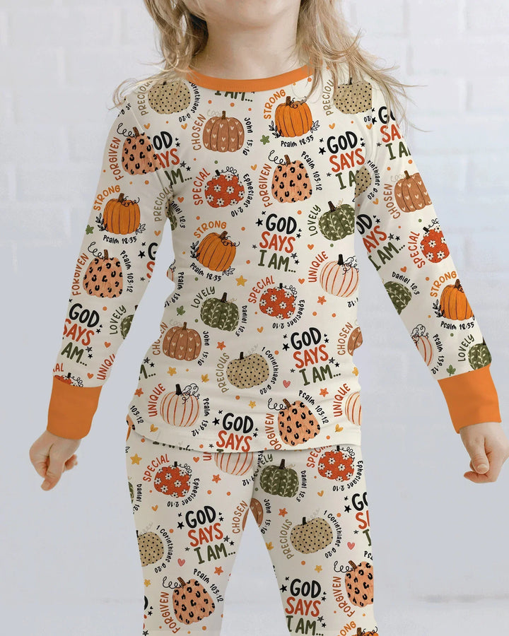 Fall God Says I Am Bamboo Two Piece Long Sleeve Pajama Set