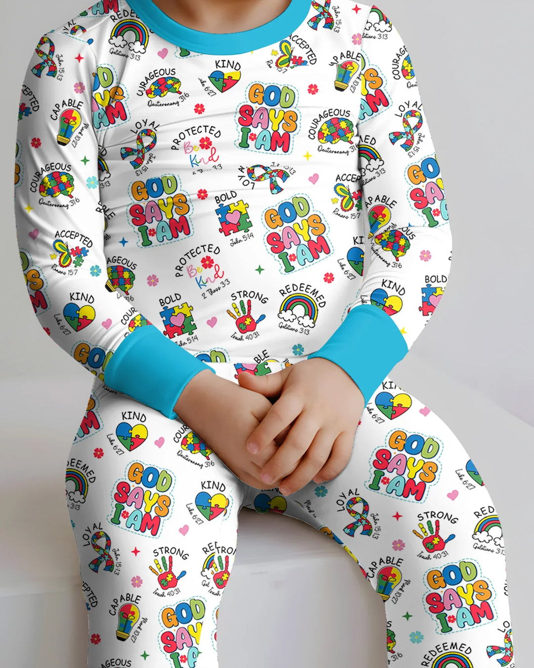 God Says I Am Autism Awareness Bamboo Two Piece Long Sleeve Pajama Set