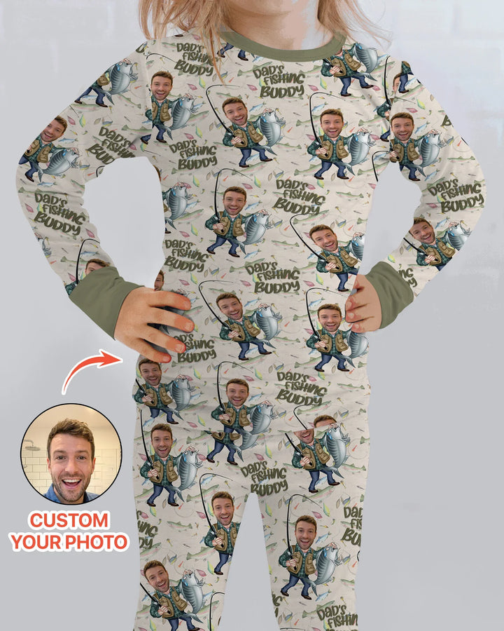 Custom Photo Dad Fishing's Buddy Daddy & Me Matching Bamboo Two Piece Long Sleeve Pajama Set