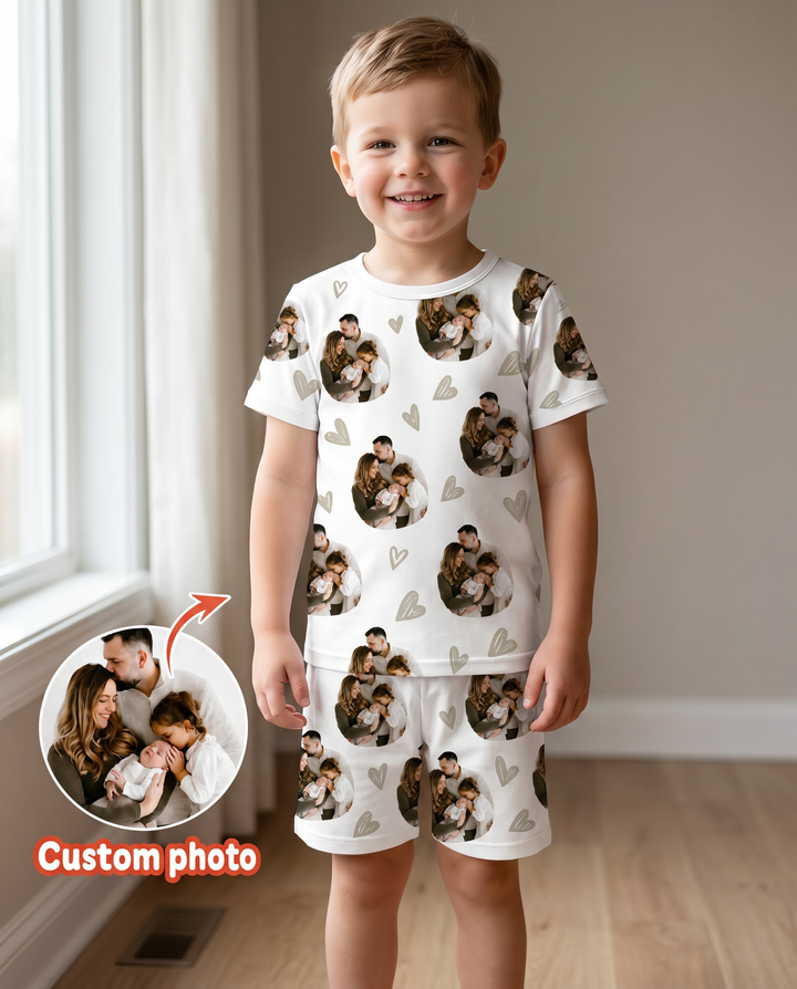 Custom Face All Over Print Baby Bamboo Two Piece Short Sleeve Shorts Pajama Set