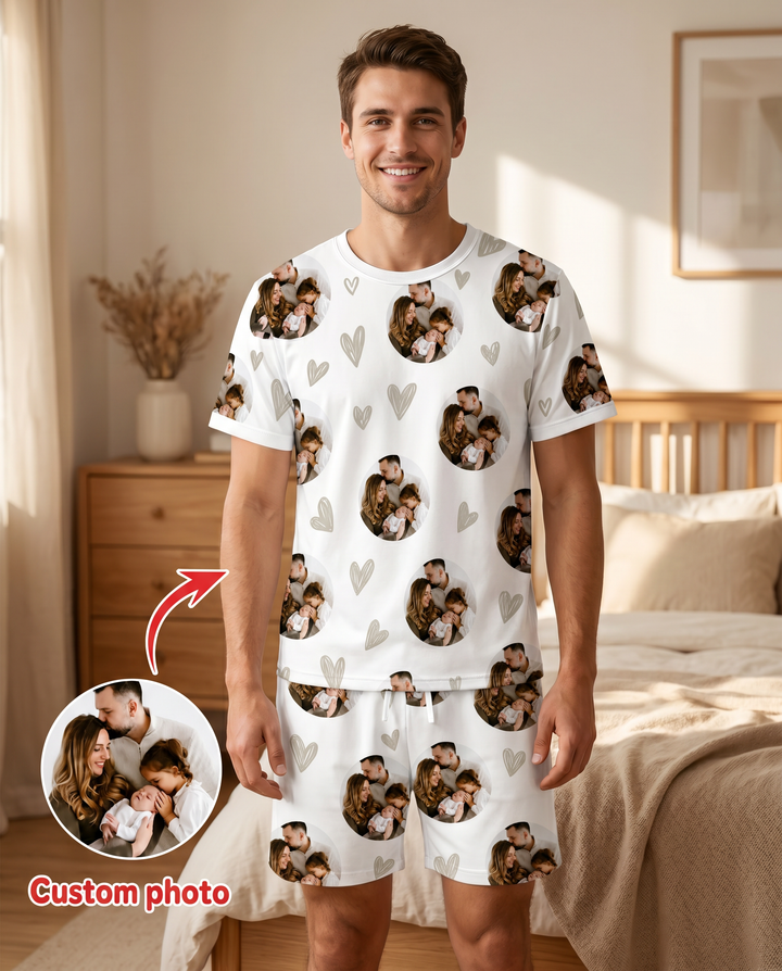 Custom Face All Over Print Bamboo Men Short Sleeve Short Pajama Set