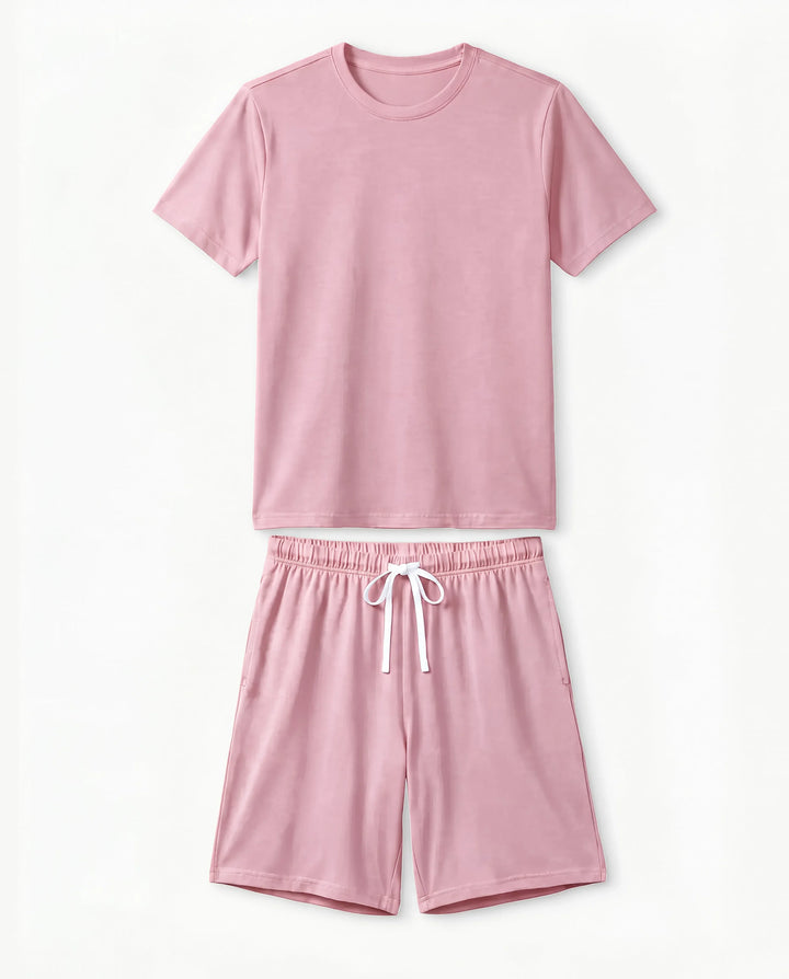 Solid Color Bamboo Unisex Short Sleeve Short Pajama Set