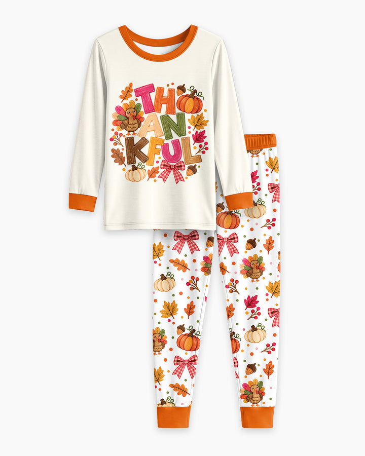 Thankful Turkey Fall Bamboo Two Piece Long Sleeve Pajama Set