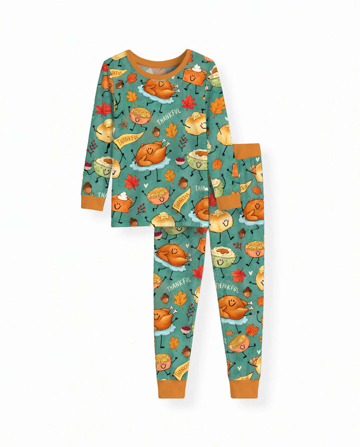 Thankful Thanksgiving Feast Bamboo Two Piece Long Sleeve Pajama Set