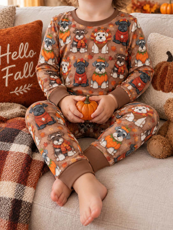 Thanksgiving Schnauzer Pups Bamboo Two Piece Long Sleeve Pajama Set