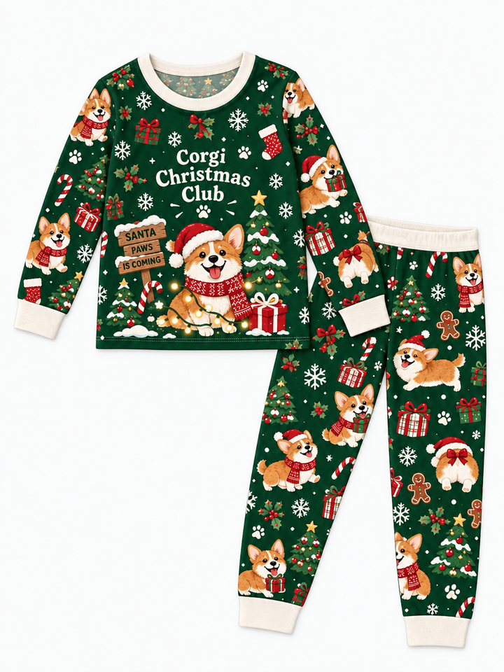 Jolly Corgi Holiday Bamboo Two Piece Long Sleeve Pajama Set