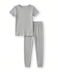Moon Grey Ribbed Bamboo Two Piece Short Sleeve Pajama Set
