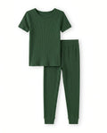Forest Green Ribbed Bamboo Two Piece Short Sleeve Pajama Set
