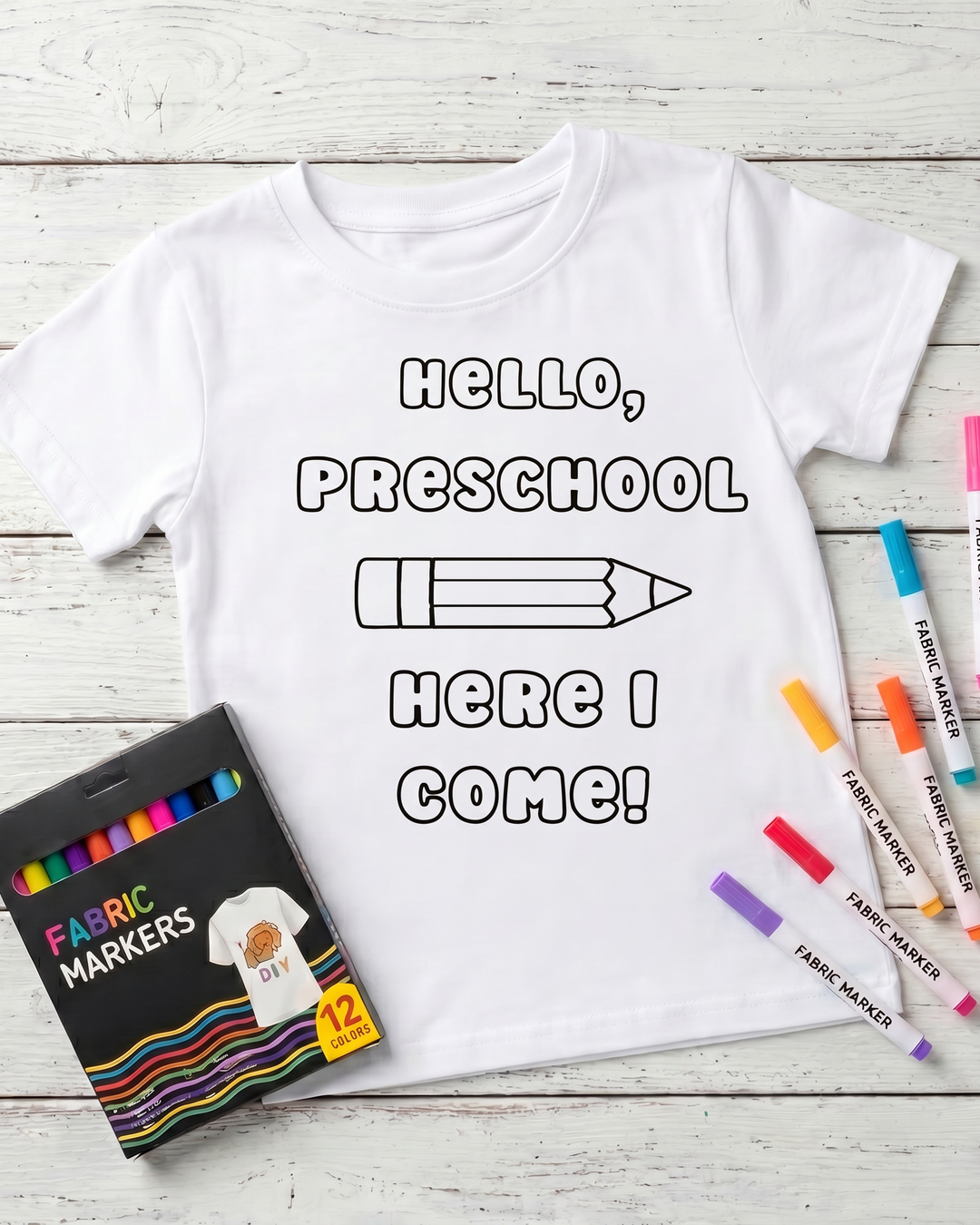 Colorable Hello, Preschool Here I Come! Bamboo Crewneck T-Shirt