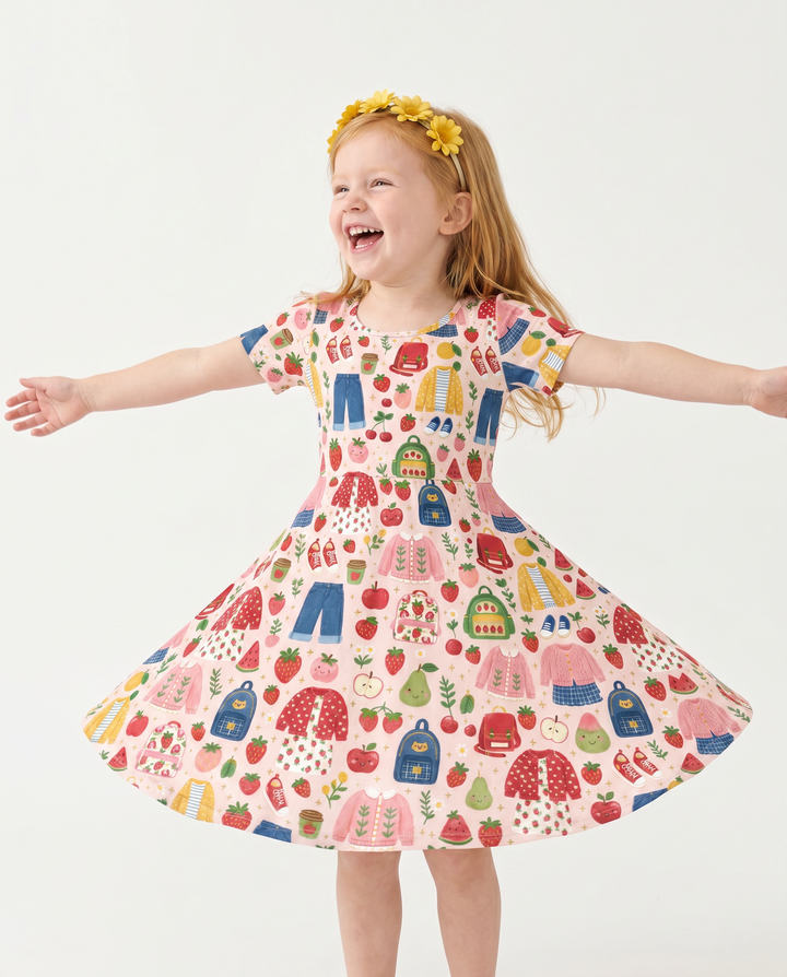 Strawberry School Style Bamboo Twirl Dress