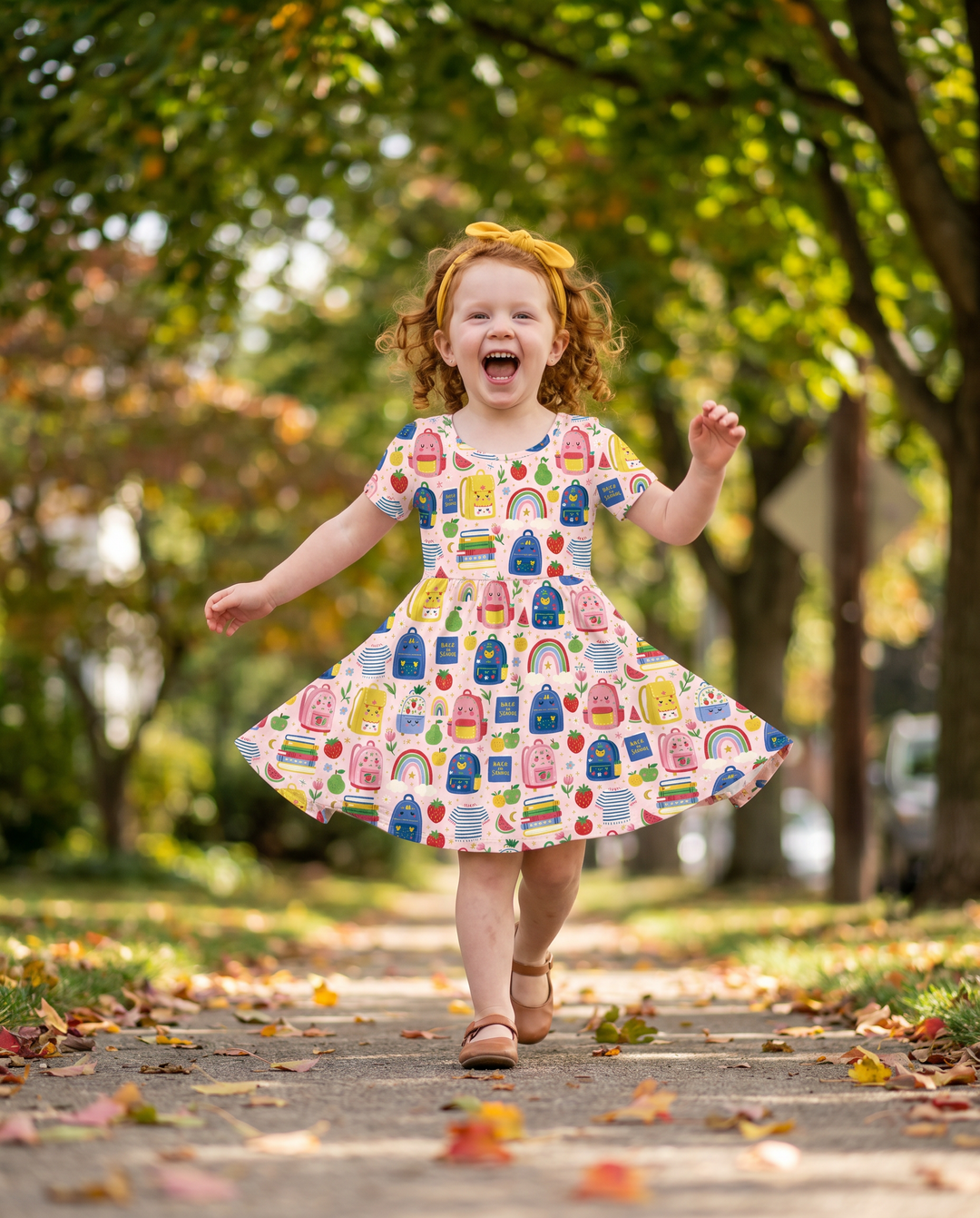 Sweet Rainbow School Adventure Bamboo Twirl Dress