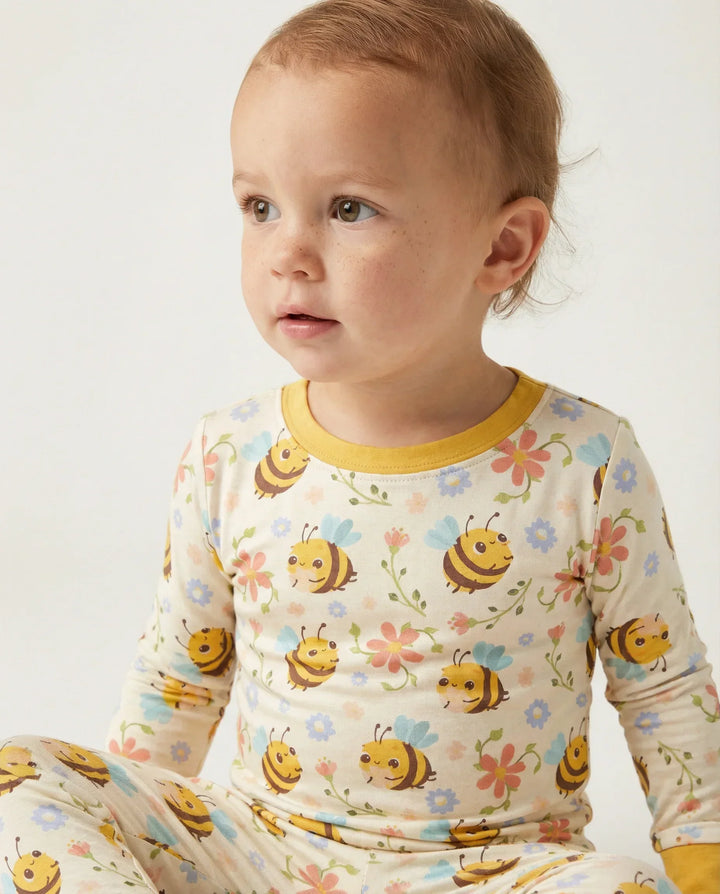 Bees And Flowers Bamboo Two Piece Pajama Set