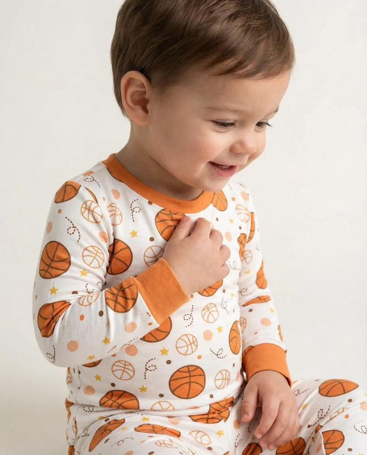 Orange Basketball Bamboo Two Piece Pajama Set