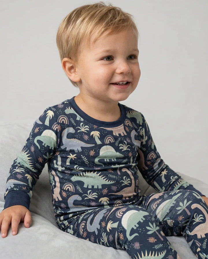 Navy Jurassic Jungle Bamboo Two Piece Pajama Set