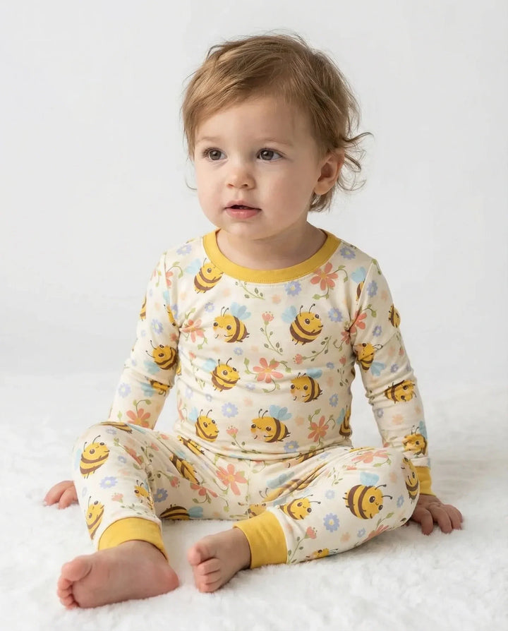 Bees And Flowers Bamboo Two Piece Pajama Set